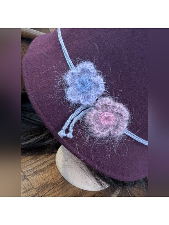 Vintage Hat Tristan Wool Felt Burgundy Cloche Hat with Floral Cashmere Accents